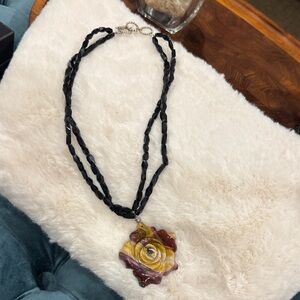 Artistic Multicolor Pendant Necklace with Black Beads